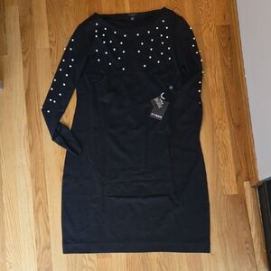 Cyrus Black and White Embellished Long Sleeve Sweater Dress X2